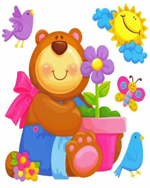 Cute Bear And Blue Bird paint by number