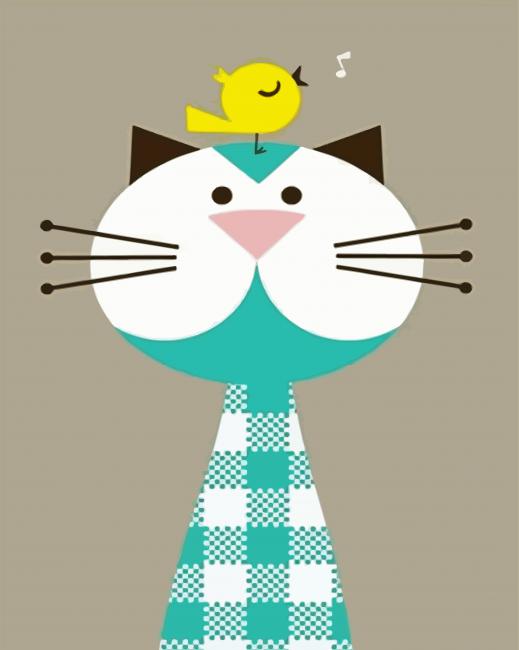 Cute Cat And Yellow Bird paint by number