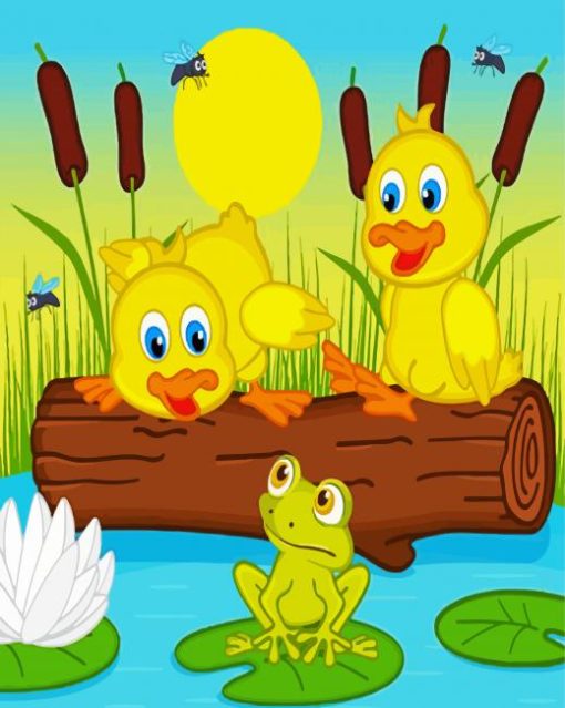 Cute Chicks And Frog paint by numbers