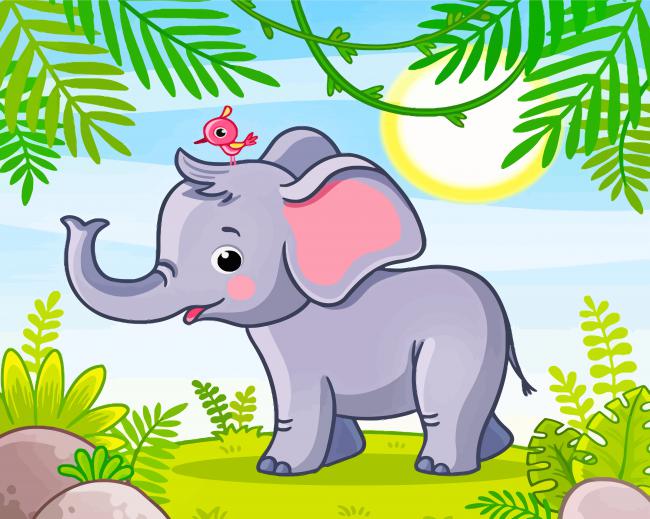 Cute Elephant And Bird paint by number