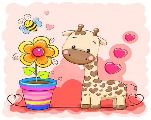 Cute Giraffe And Plant paint by number