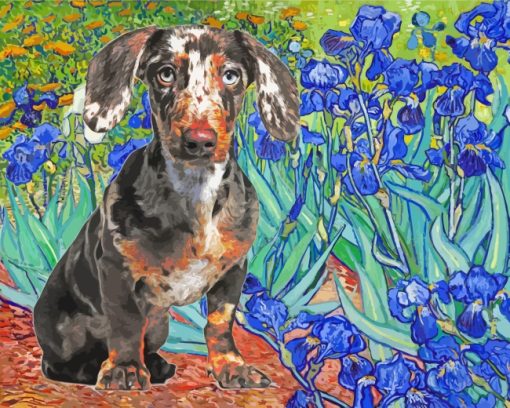 Dachshund And Irises paint by numbers