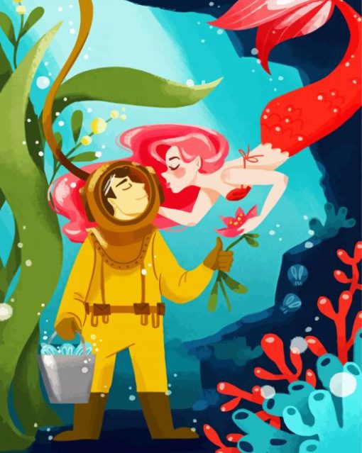 Diver And mermaid paint by number