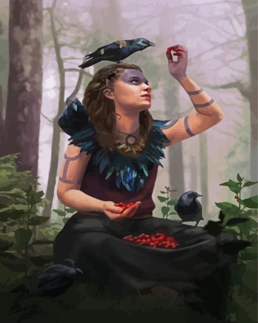 Druid Woman And Crow paint by numbers