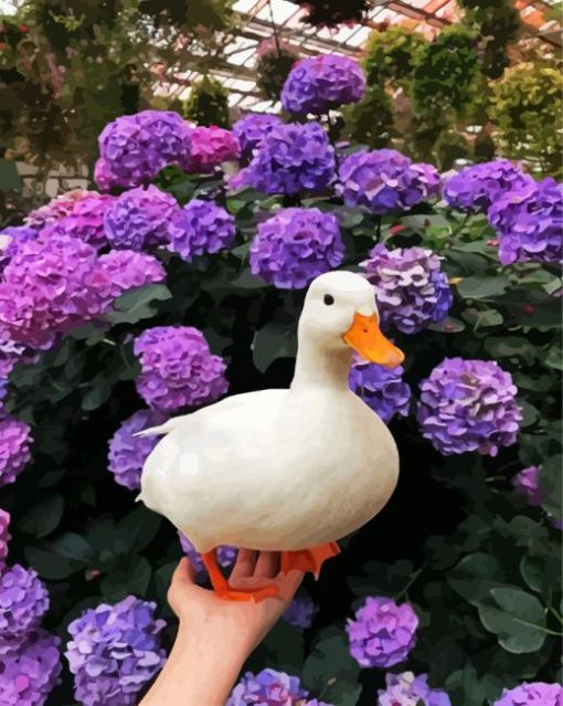 Duck And Purple Flowers paint by numbers