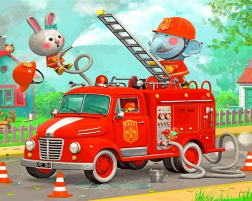 Firetruck And Animals paint by numbers