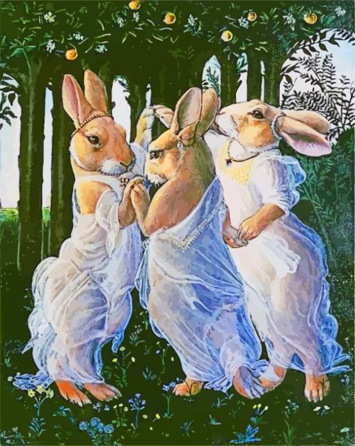Hares Wearing White paint by numbers