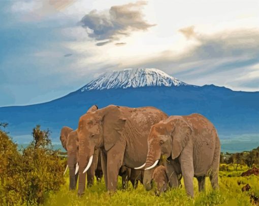 Kenya Amboseli Elephants paint by numbers
