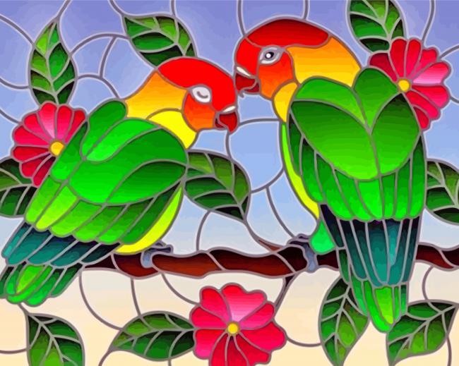 Love Birds Stained Glass Paint By Numbers - PBN Canvas
