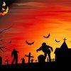 The Dead Zombies In Graveryard Church Silhouette paint by numbers