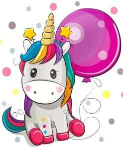 Unicorn And Purple Balloon paint by number