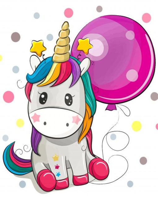 Unicorn And Purple Balloon paint by number