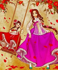 Woman And Daughter Wearing Hanbok paint by numbers