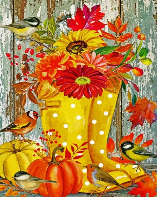 Yellow Boots And Flowers Birds paint by numbers