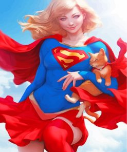 Anime Supergirl And Cat paint by numbers