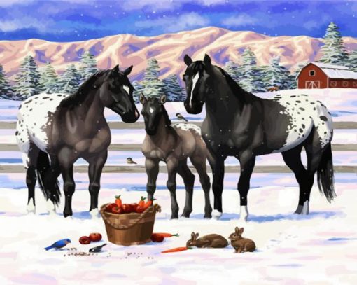 Appaloosa Horse In Snow paint by numbers