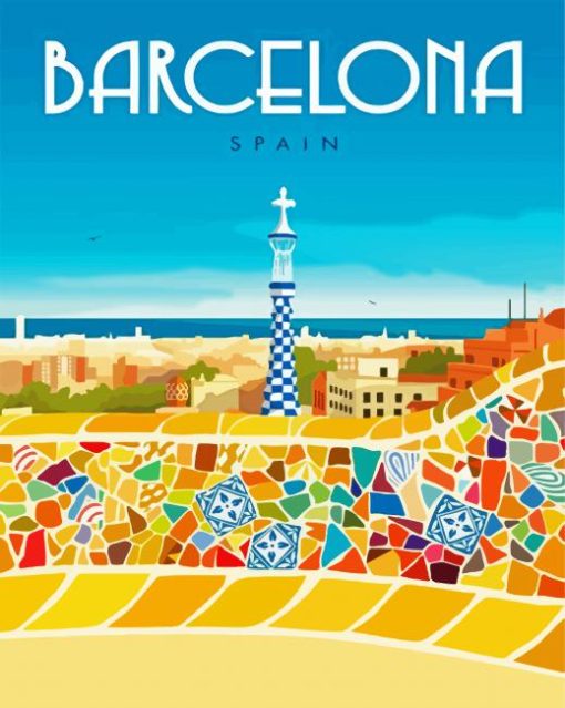 Barcelona Park Guell Gaudi paint by numbers