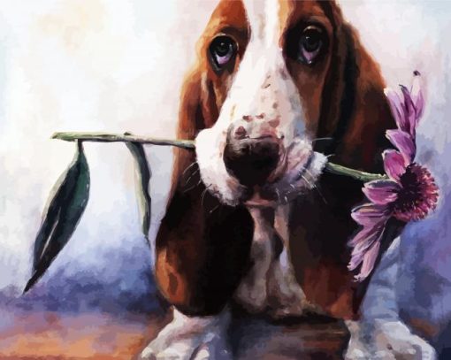Basset Hound And Flower paint by number