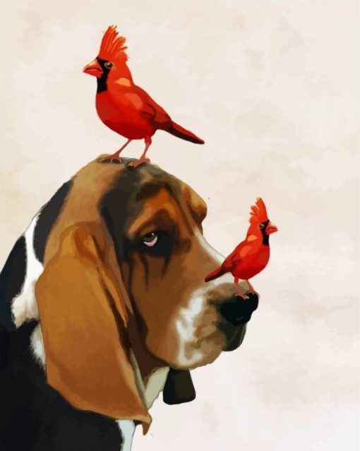 Basset Hound And Cardinals paint by numbers