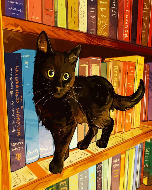 5D Diamond Painting Cat on a Book Shelf Kit