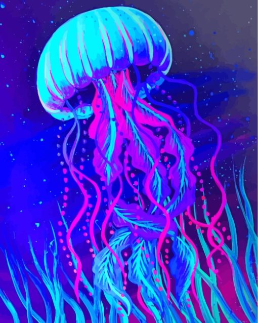 Blue Pink Neon Jellyfish paint by numbers