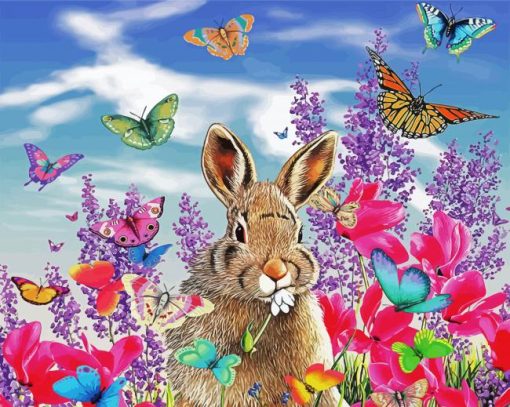 Bunny Rabbit And Butterflies paint by numbers