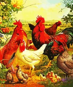 Chikens And Hens In Farm paint by numbers