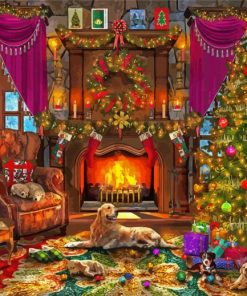 Christmas Night Fireplace paint by numbers