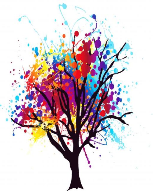 Colorful Splash Tree paint by number