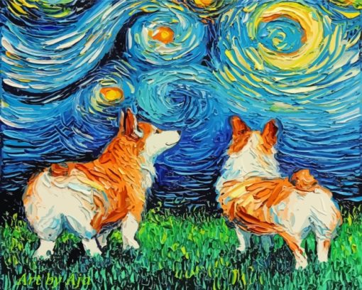Corgi Dogs Starry Night paint by numbers