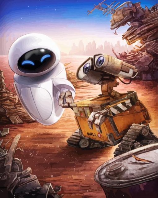 Wall E And Eve Robots paint by numbers