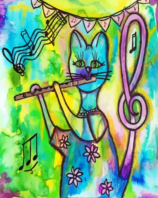 Flutist cat paint by number