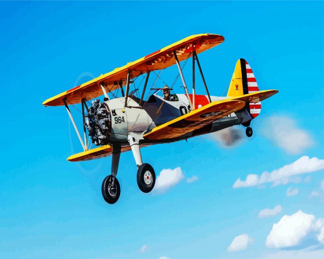 Flying Grey Biplane paint by number