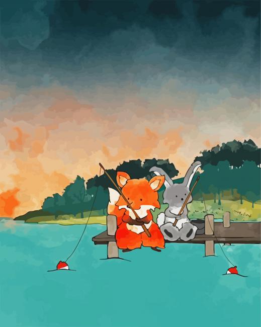 Fox And Rabbit On Dock paint by number