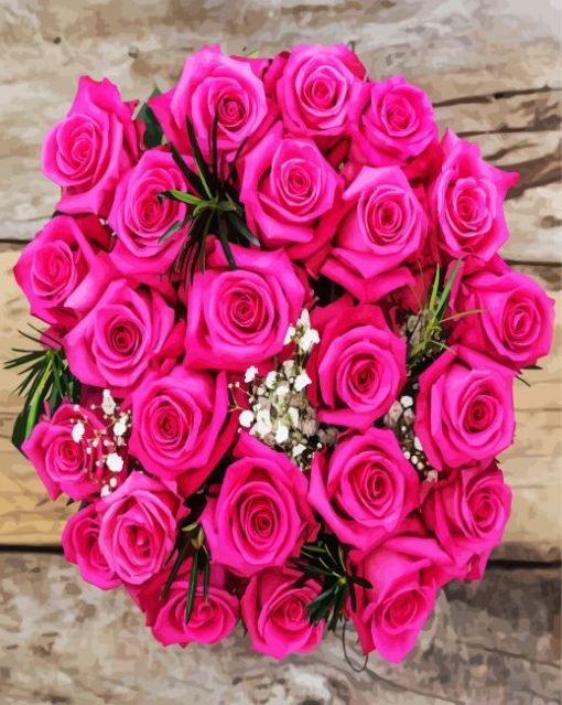 Fuchsia Roses Bouquet paint by number