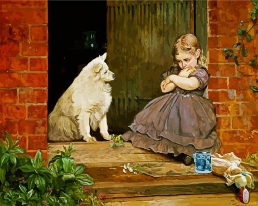 Girl And Dog On Doorstep paint by number