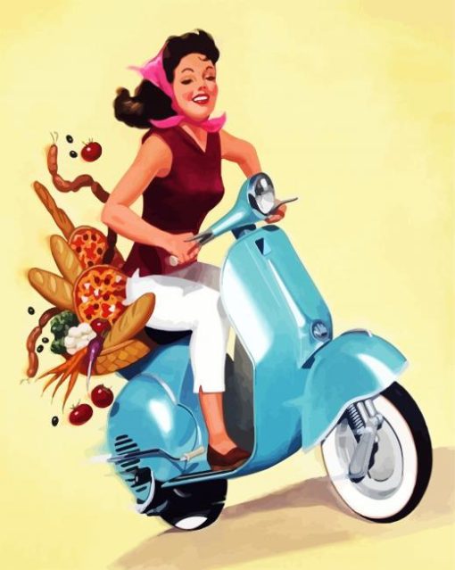 Girls Riding Scooter paint by number