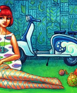 Girl With Lambretta Scooter paint by numbers