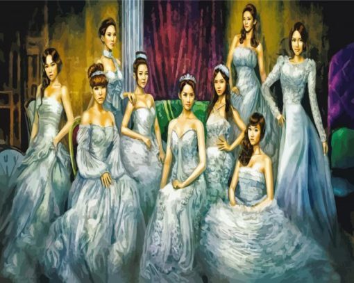 Girls Wearing Ball Gown Dresses paint by number