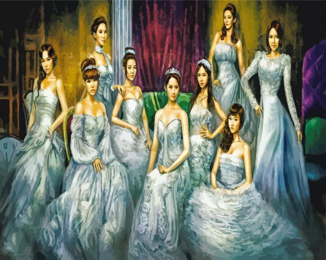 Girls Wearing Ball Gown Dresses paint by number