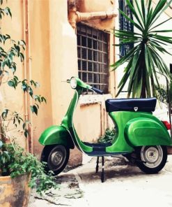 Green Vespa Scooter paint by number