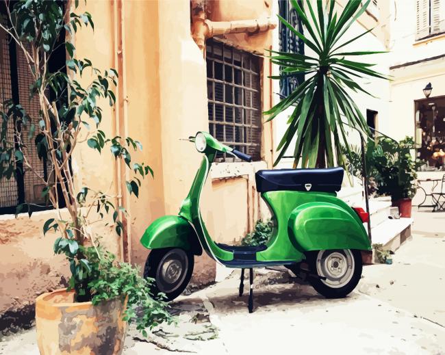 Green Vespa Scooter paint by number