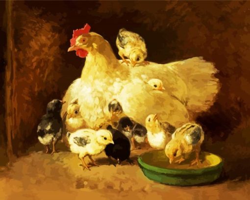 Hen With Chicks paint by number