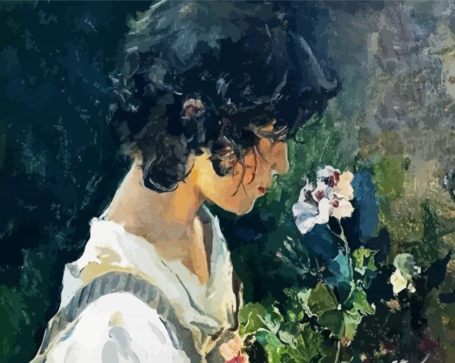 Italian Girl With Flowers By Sorolla paint by numbers
