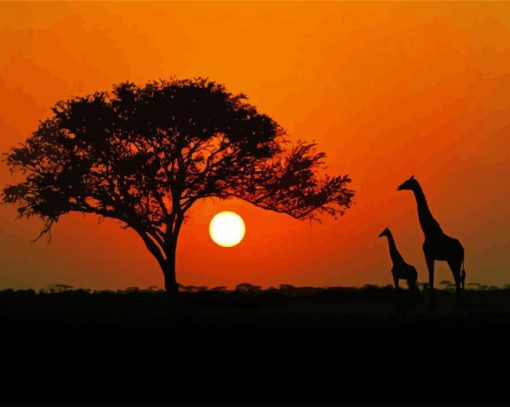 Kenya Giraffes Silhouette paint by numbers