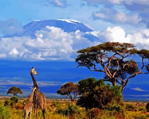 Kenya Mount Kilimanjaro And Giraffes paint by number
