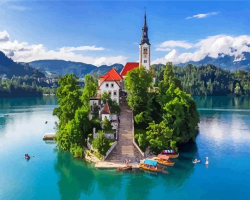 Europe Lake Bled Slovenia paint by number