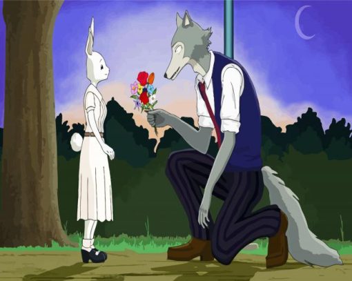 Legosi Giving Flowers To Abru Beastars paint by number