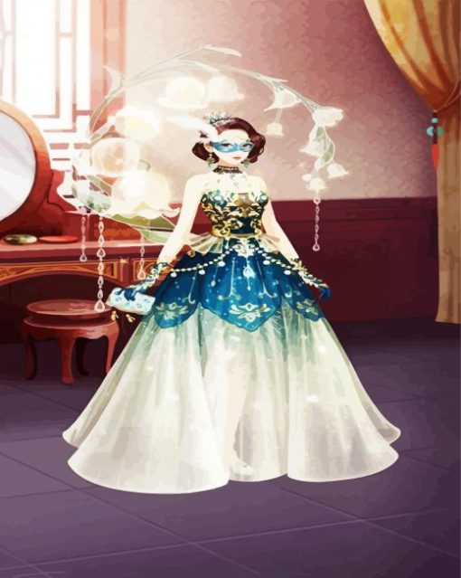 Masked Girl Wearing Ball Gown Dress paint by number