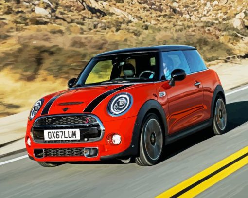 Red Mini Cooper paint by numbers